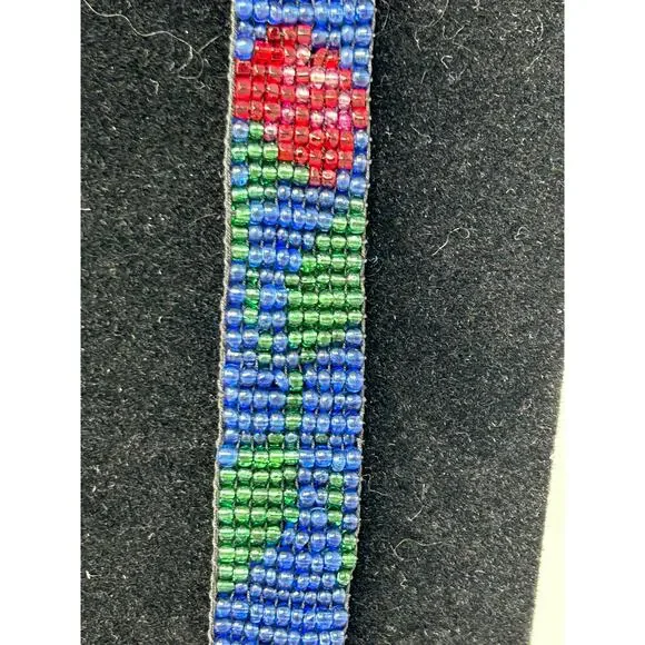 VTG Costume Jewelry Necklace Micro Glass Beads Floral Geometric Boho Hippie - Picture 5 of 6